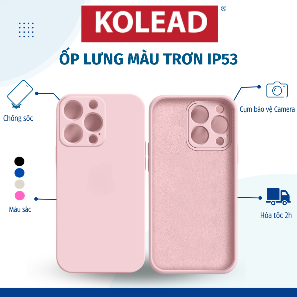 Ốp điện thoại mềm viền vuông KOLEAD IP53 trơn màu sắc đơn giản cho Iphone 11 12 13 14 15 Plus Pro Promax