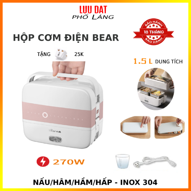 Hộp cơm điện bear 2 tầng 3 khay 4 ngăn mút chân không dfh-b17k2