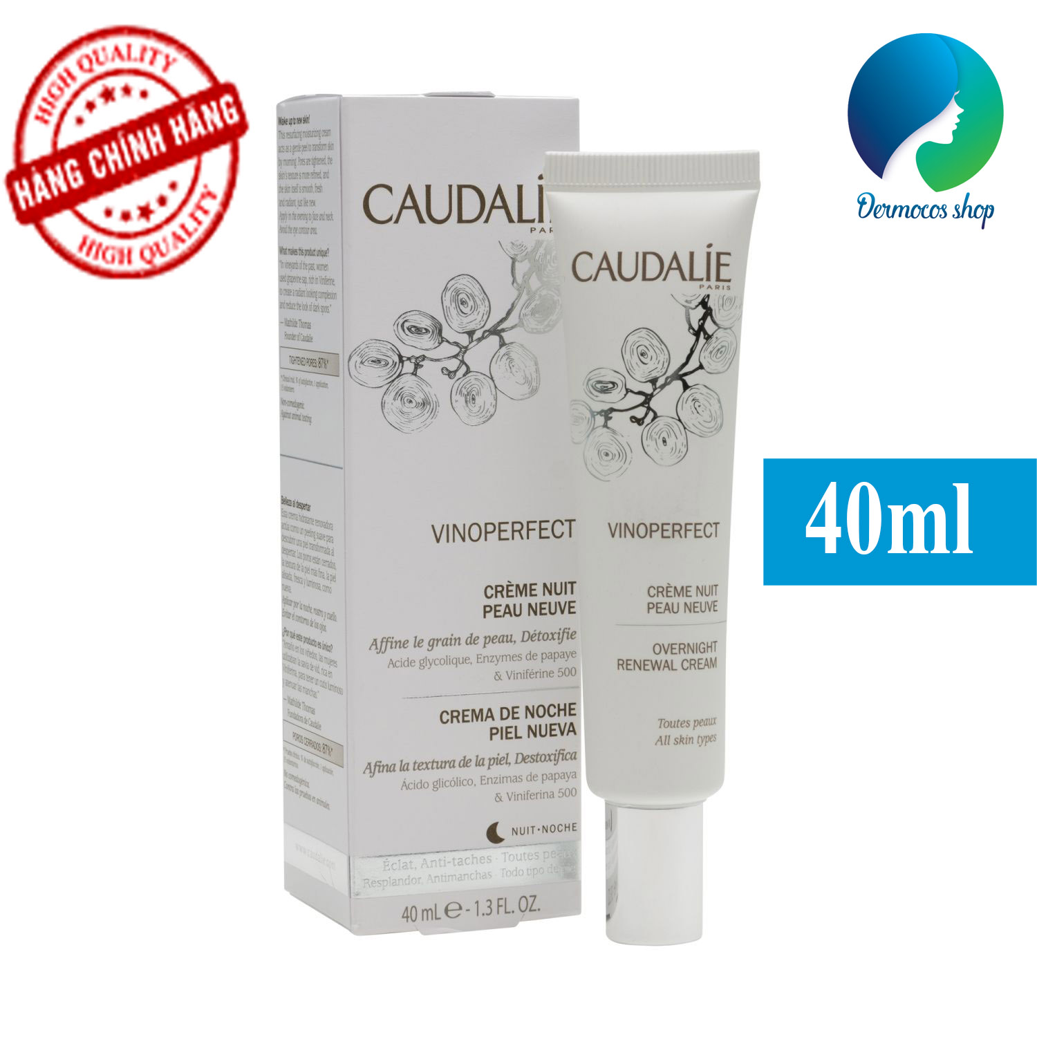 [HCM]Kem dưỡng da ban đêm sáng da se khít lỗ chân lông Caudalie Vinoperfect Crème Nuit (Night cream) 40ml - DMCMP014
