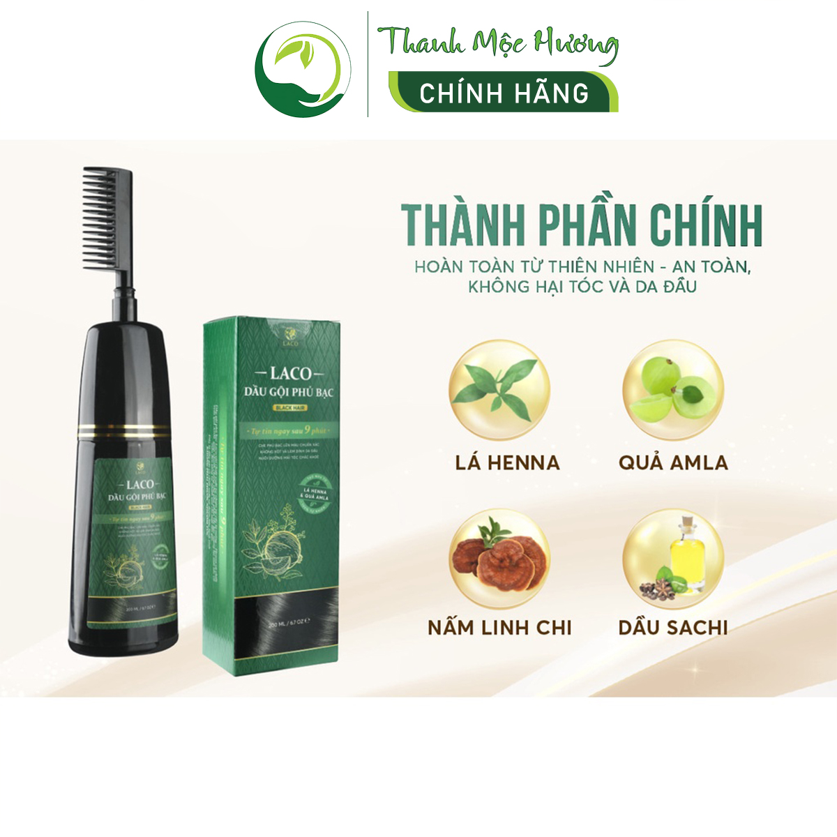 Dầu gội phủ bạc Laco Black Hair tóc đen Thanh Mộc Hương mềm mượt nhanh chóng 200ml