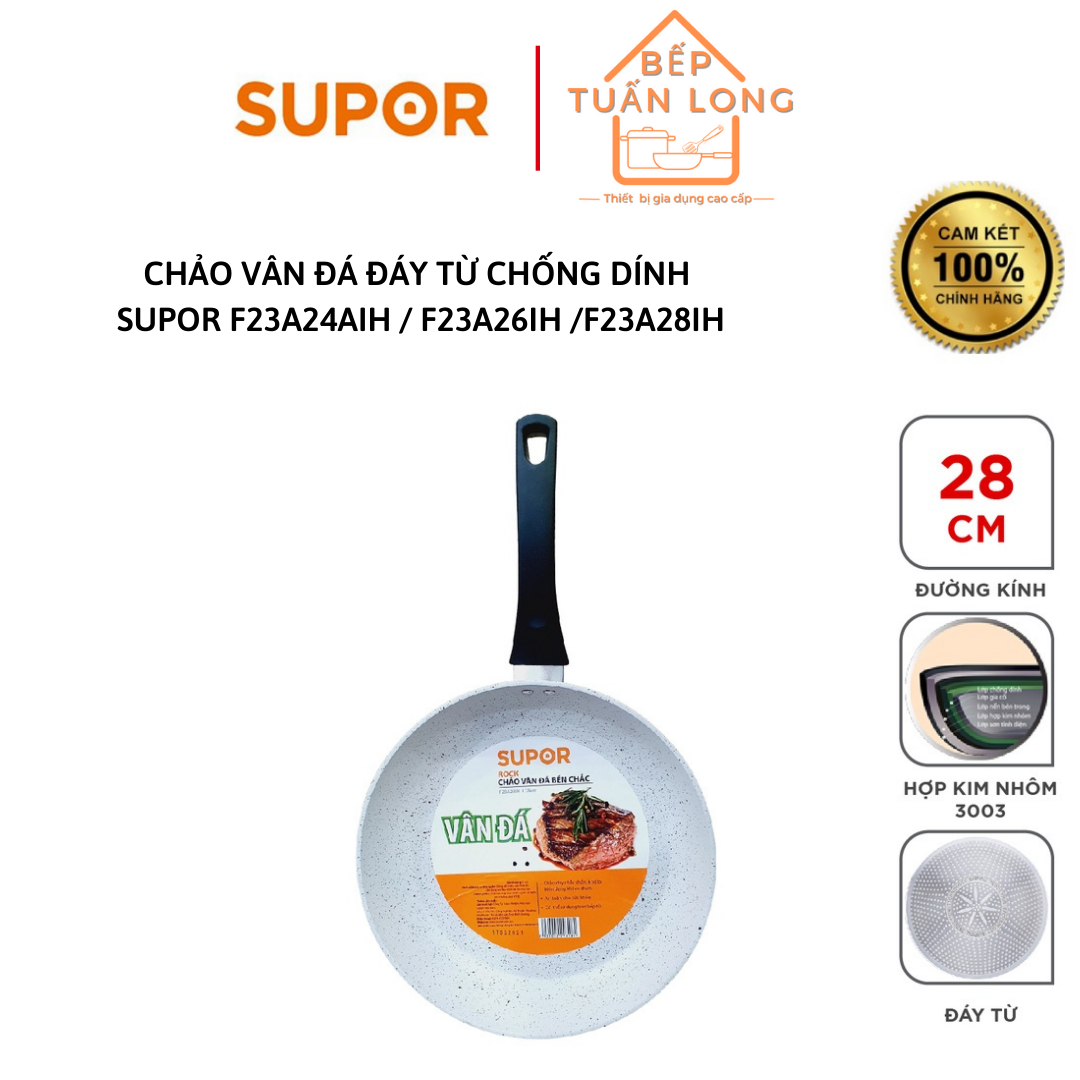 Chảo vân đá đáy từ chính hãng supor f23a24aih dùng được cho mọi loại bếp.