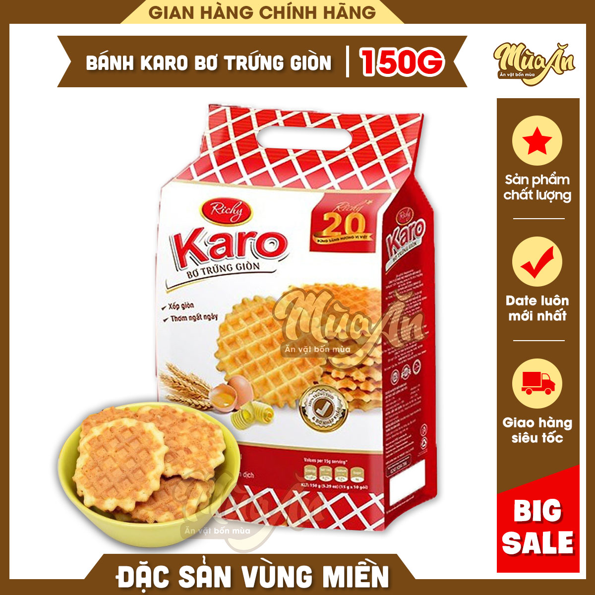 Bánh karo bơ sữa giòn, bánh Richy ăn sáng giòn ngon giàu năng lượng 150g [15g x 10]