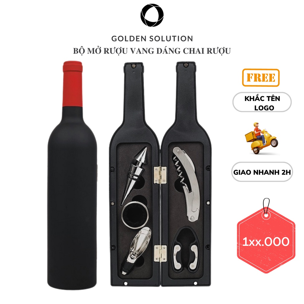 Bộ dụng cụ khui rượu vang, bộ mở rượu vang dáng chai vang cao cấp