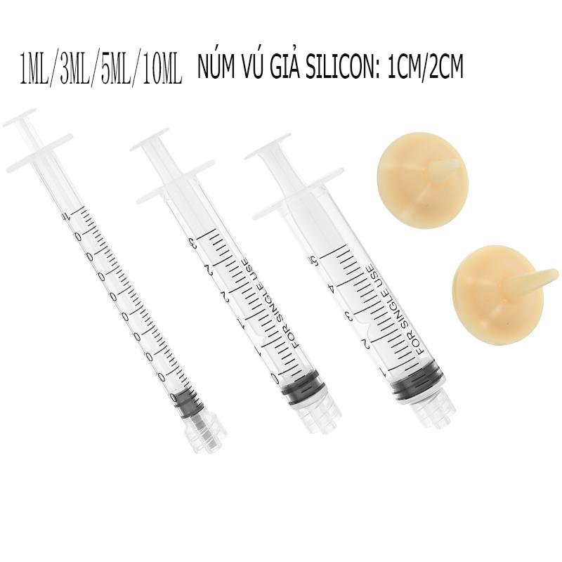 Bình sữa cho thú cưng núm vú giả silicone cho chó mèo sơ sinh kèm ống tiêm 1ml/3ml/5ml/10ml