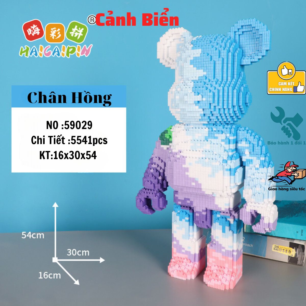 Bộ Lắp Ráp Gấu Bearbrick Cảnh Biển 55cm Leg0 Gấu cảnh biển Xanh-Hồng Hãng HaiCaiPin Tặng Búa Loại 1 Miếng Ghép Đầy Đủ Chắc Chắn-Tiệm Nhà Sóc 2023