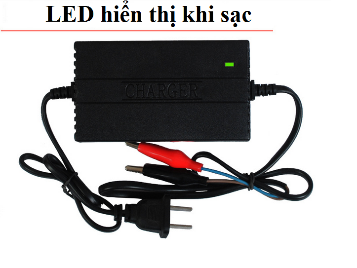 Bộ kích sạc bình ắc quy 12V cho ô tô xe máy chống ngược cực có đèn LED báo trạng thái (Đen) máy sạc ắc quy, sạc ắc quy 12v, bộ kích điện 12v