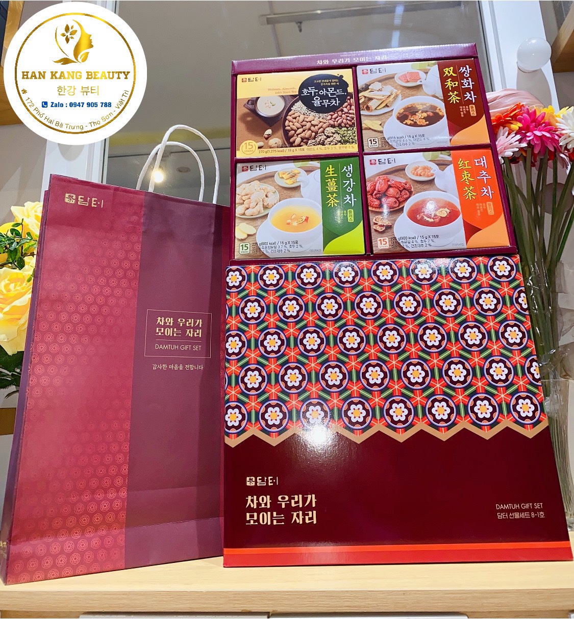 Bộ quà tặng trà gừng, trà táo, trà thảo dược, ngũ cốc damtuh gift hàn quốc