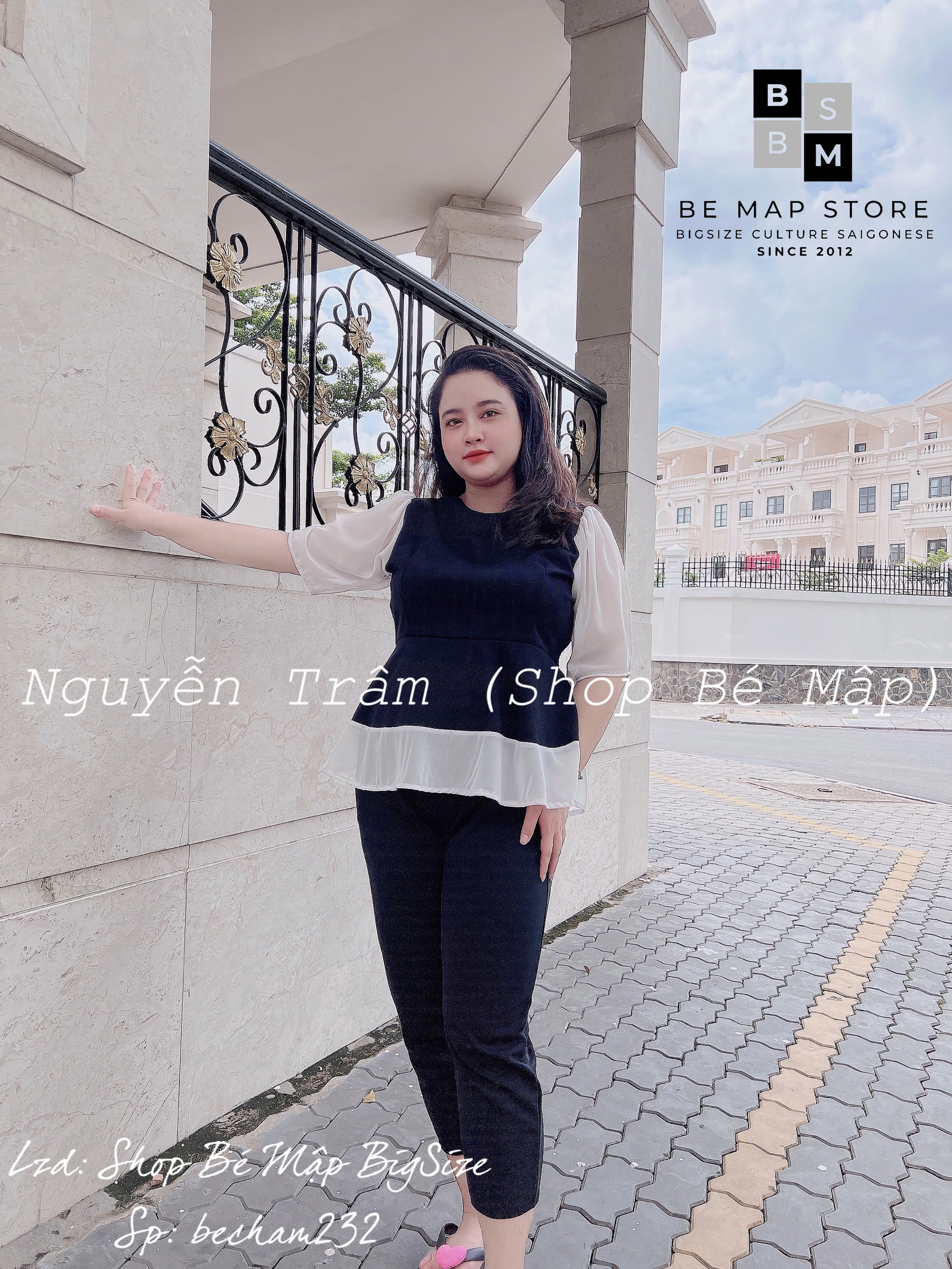 Set áo peplum phối voan quần dài bigsize 57-87kg