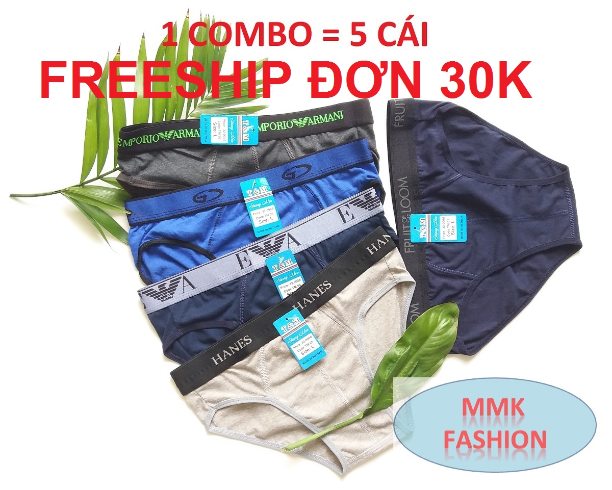 COMBO 5  QUẦN LÓT NAM  QUẦN SỊP NAM 100% COTTON NHIỀU MẪU LƯNG 3CM CO GIÃN THẤM HÚT MỒ HÔI THOÁNG MÁT HÀNG VIỆT NAM ( ẢNH THẬT)