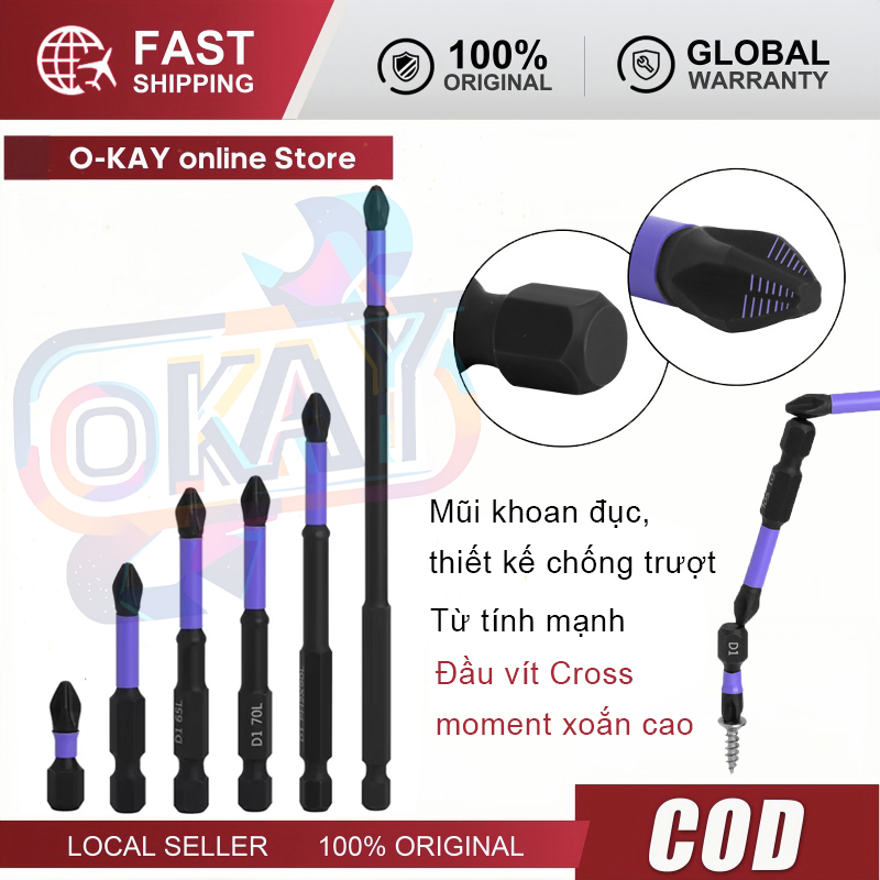  Bộ 6 Mũi Vặn Vít PH2 - Đầu Chống Trượt Chân Lục Giác Chất Lượng Cao 