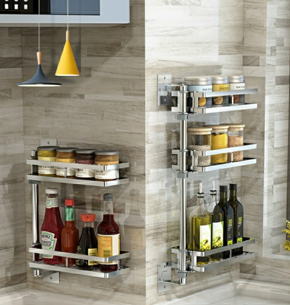 Kệ Gia Vị Nhà Bếp Xoay 180 Độ chất liệu INOX 304 sáng bóng, Kệ để đồ phòng tắm thiết kế 2 tầng, 3 tầng tiện lợi - GX304