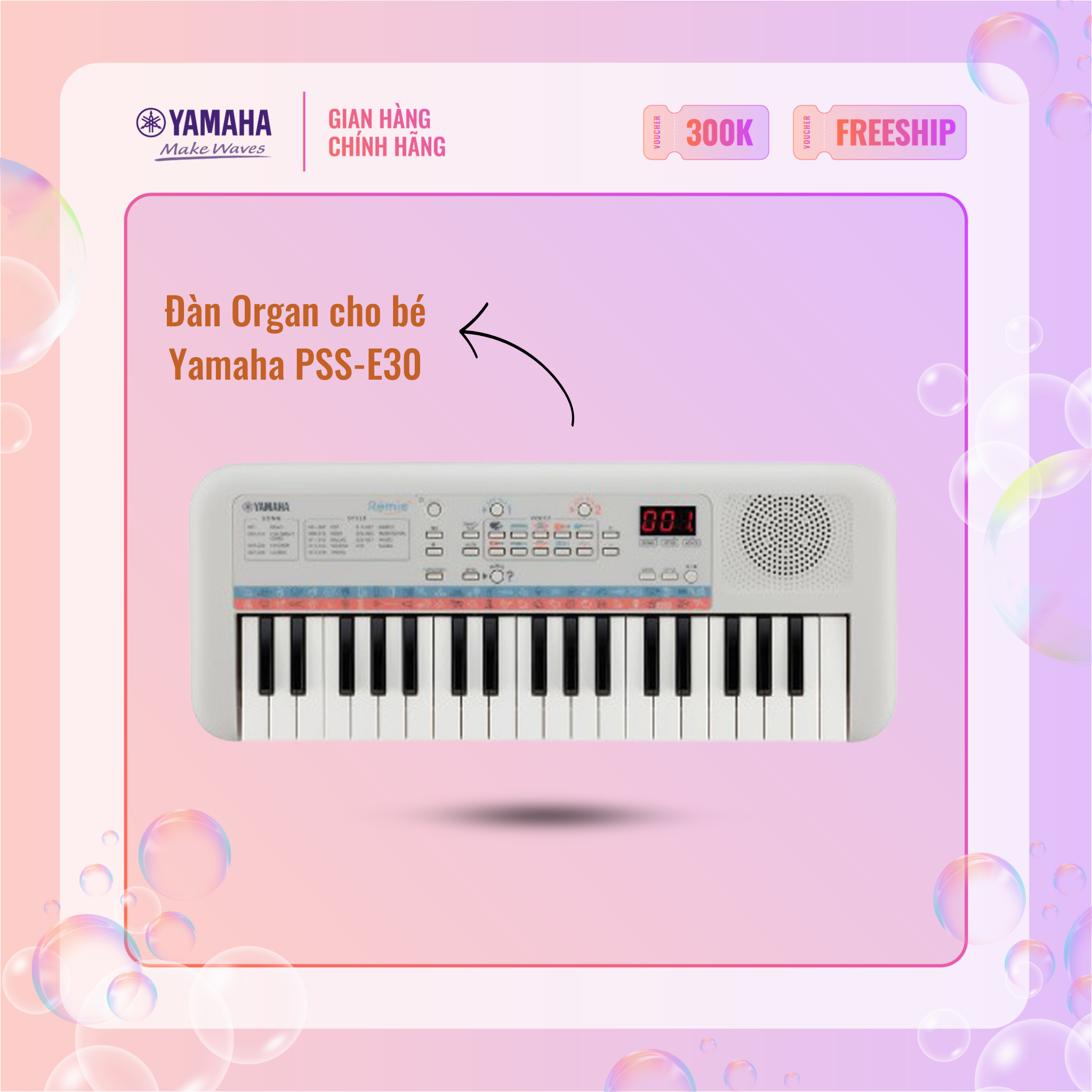 Đàn Organ điện tử (Keyboard) YAMAHA cho bé PSS-E30 với nhiều hiệu ứng âm thanh như xe cộ, động vật, chế độ đố vui, phù hợp cho trẻ em dưới 6 tuổi - Bảo hành chính hãng 12 tháng