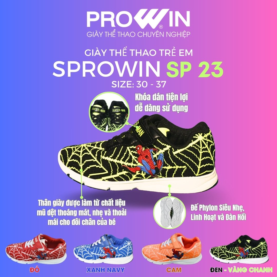 Giày thể thao bé trai Prowin SP23 giày Dệt Nhện giày người nhện - Siêu phẩm cực ngầu dành cho bé
