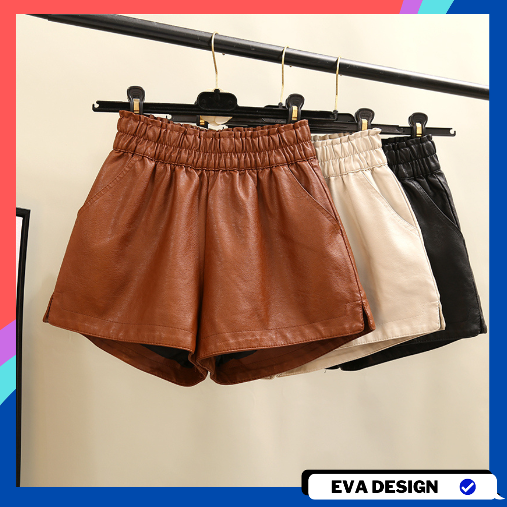 Quần da nữ cao cấp xẻ tà ống rộng xinh đẹp SH17 quần short da bigsize nữ lưng cao có chun túi rộng phù hợp đi làm đi chơi