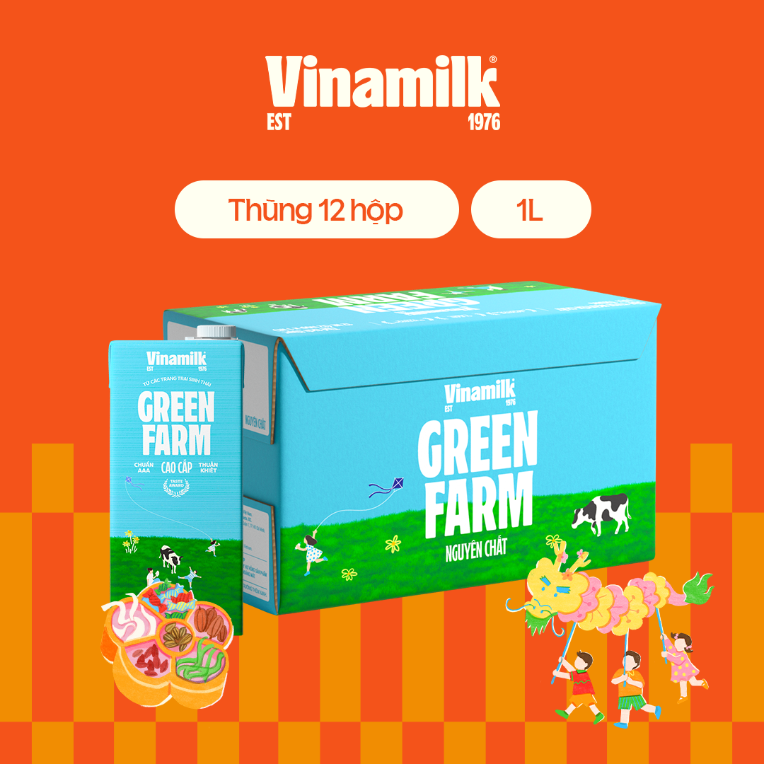 Sữa Tươi Tiệt Trùng Vinamilk Green Farm Không Đường - Thùng 12 hộp 1L