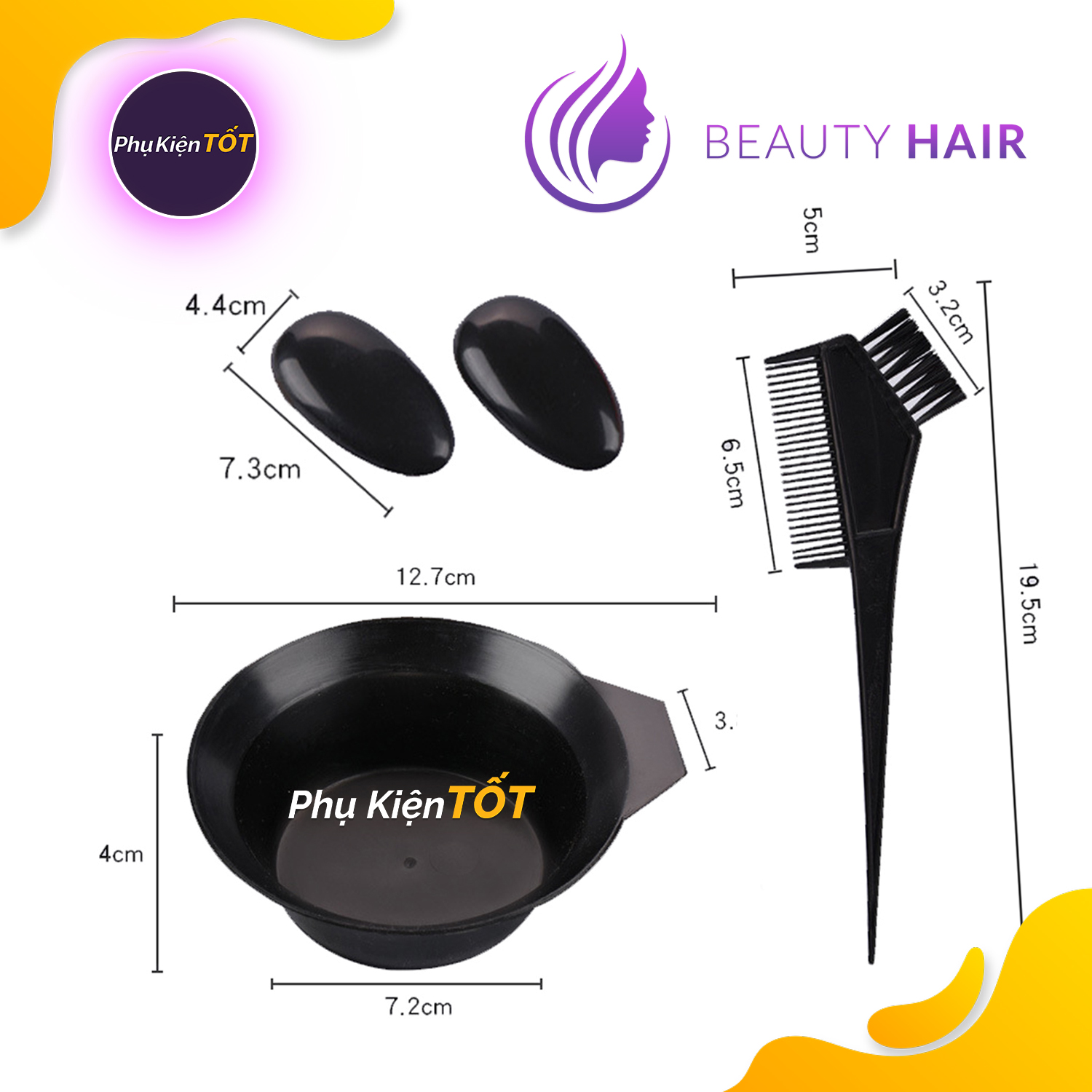 Bộ dụng cụ 4 món Bát Nhuộm Tóc nhựa dẻo , Lược Cọ và 2 đồ che tai