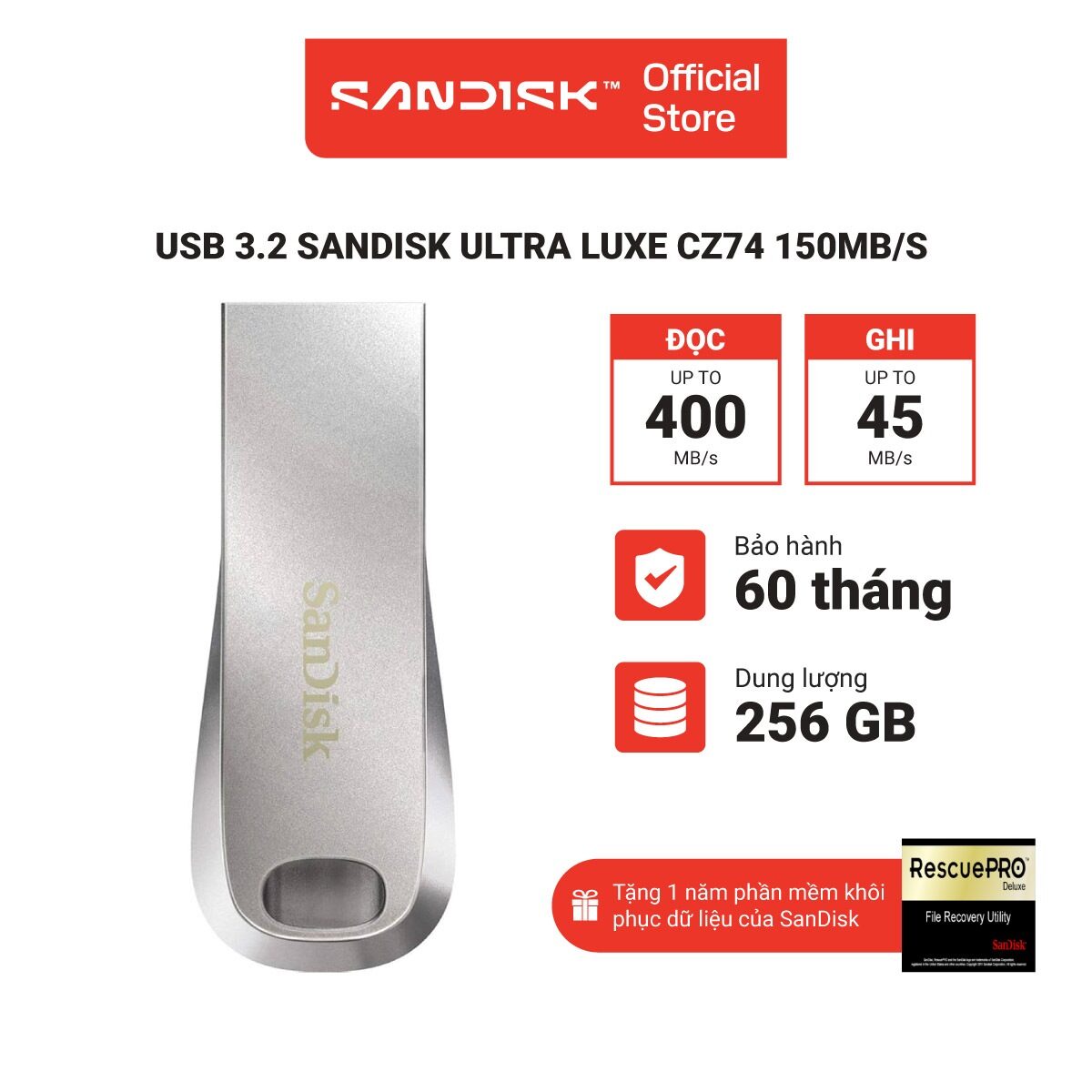 USB 3.2 SanDisk Ultra Luxe CZ74 32GB - 64GB - 128GB - 256GB 400MB/s