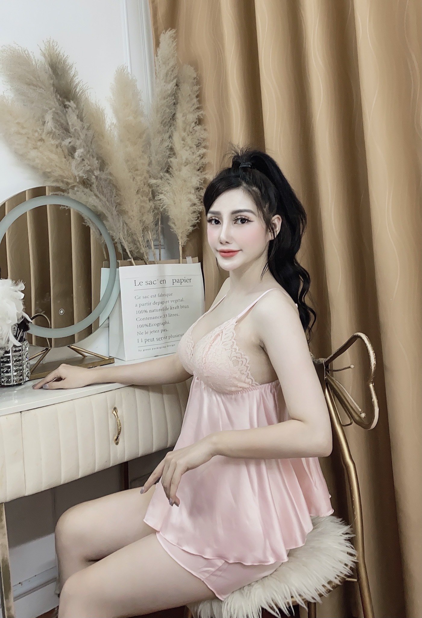 Đồ bộ ngủ nữ hisexy lụa satin trơn dáng xuông liền thân hs21