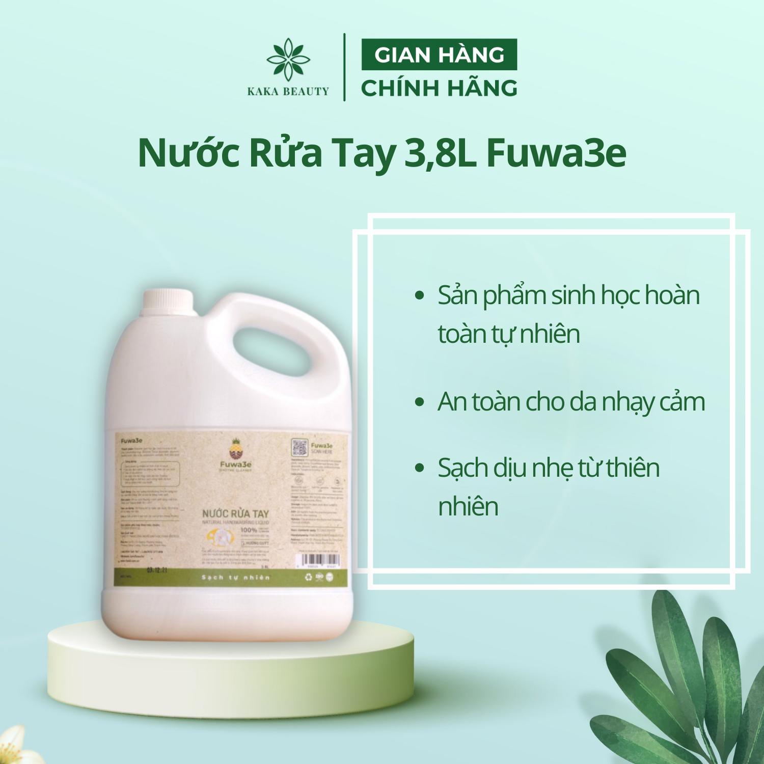 Nước rửa tay sát khuẩn Fuwa3e mùi hương tinh dầu quýt từ chế phẩm Enzyme sinh học 3800ml - Kaka Beauty