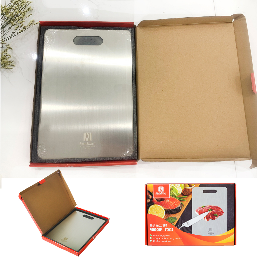Thớt inox kháng khuẩn cao cấp - inox sus 304 fc - size 23x33,5cm - dày 2,04mm