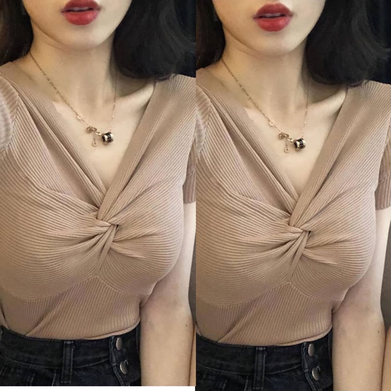 [Bigsize 45-85kg] Áo Thun Gân Tăm Bigsize Cổ Xoắn Kiểu Dễ Thương Nữ Tính Cho Nàng Béo Xinh