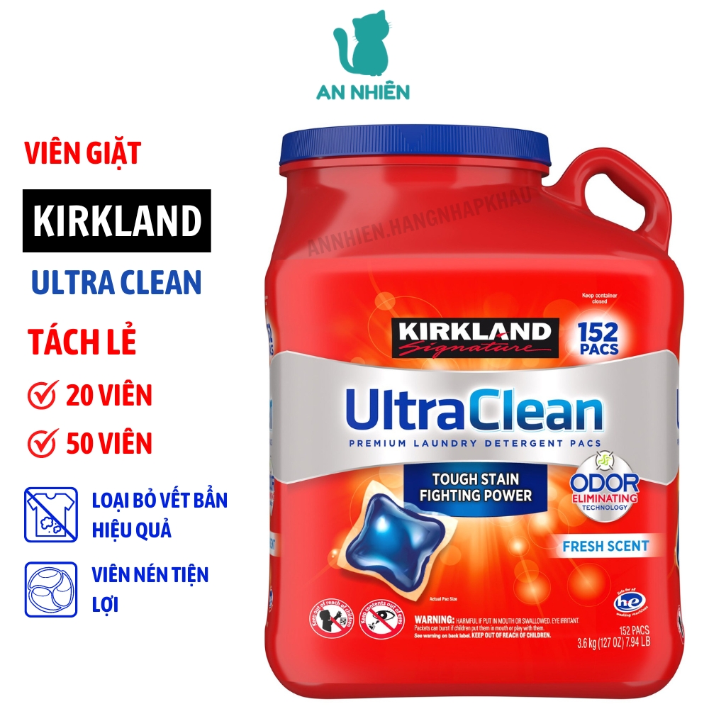 Viên giặt Kirkland Ultra Clean tách lẻ 20 - 50 viên của Mỹ - An Nhiên