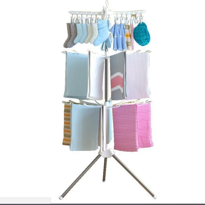 Cây phơi quần áo đa năng cho bé 3 tầng, giá phơi đồ 3 tầng, giàn phơi quần áo sơ sinh - gấp gọn tiện ích