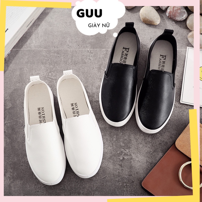 Giày lười nữ trắng, đen đơn giản chất da mềm, slip on nữ G6980