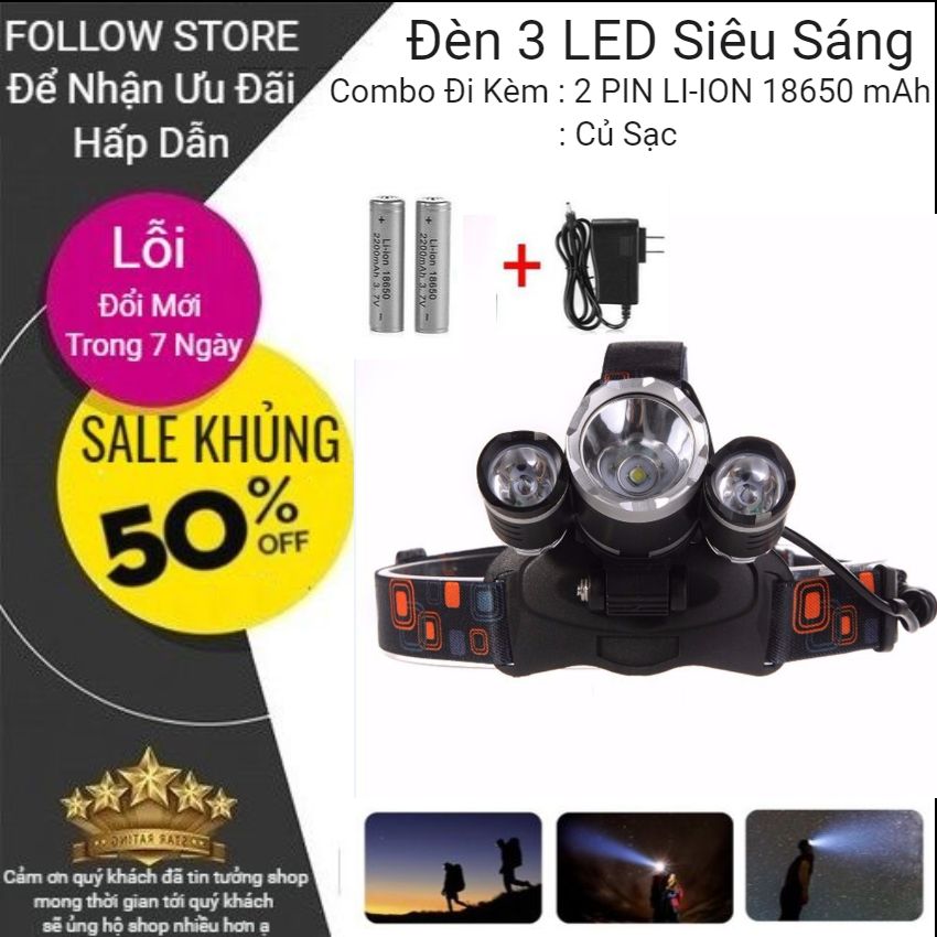 Đèn Đội Đầu T6 3 LED - Đèn Đội Đầu Dã Ngoại - Đèn Đội Đầu Siêu Sáng - Đèn Đội Đầu Siêu Sáng Pin Trâu - Đèn Đội Đầu 3 Bóng - Đèn Đội Đầu DONY - Tiện Lợi Mang Đi Dã Ngoại Hoạt Động Ngoài Trời - Đèn Đội Đầu Giá Rẻ