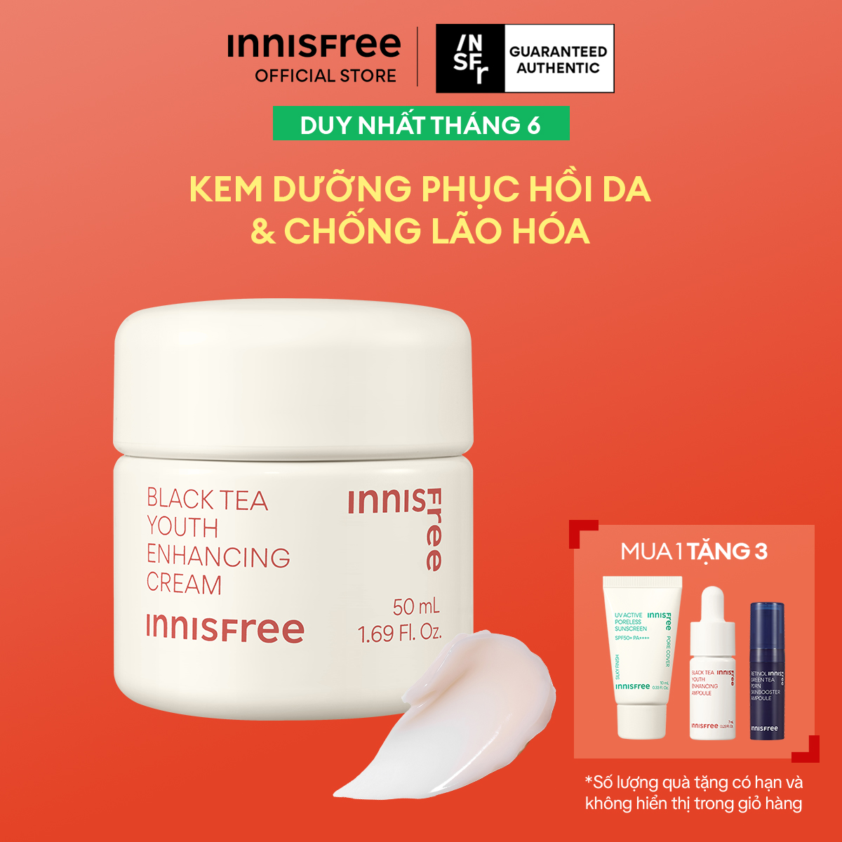 Kem dưỡng da ban đêm ngăn ngừa lão hóa từ trà đen INNISFREE Black Tea Enhancing Cream 50 mL