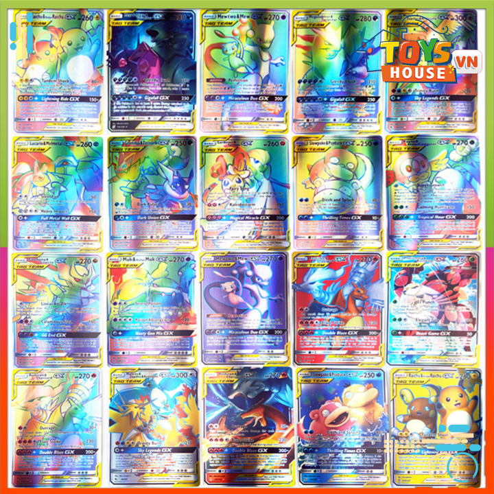 Bộ thẻ pokemon 100 lá bài - có bài pokemon óng ánh đặc biệt, thẻ trò chơi hoạt hình, thẻ giao dịch gx cho trẻ em với thẻ pokemon gx và thẻ pokemon mega