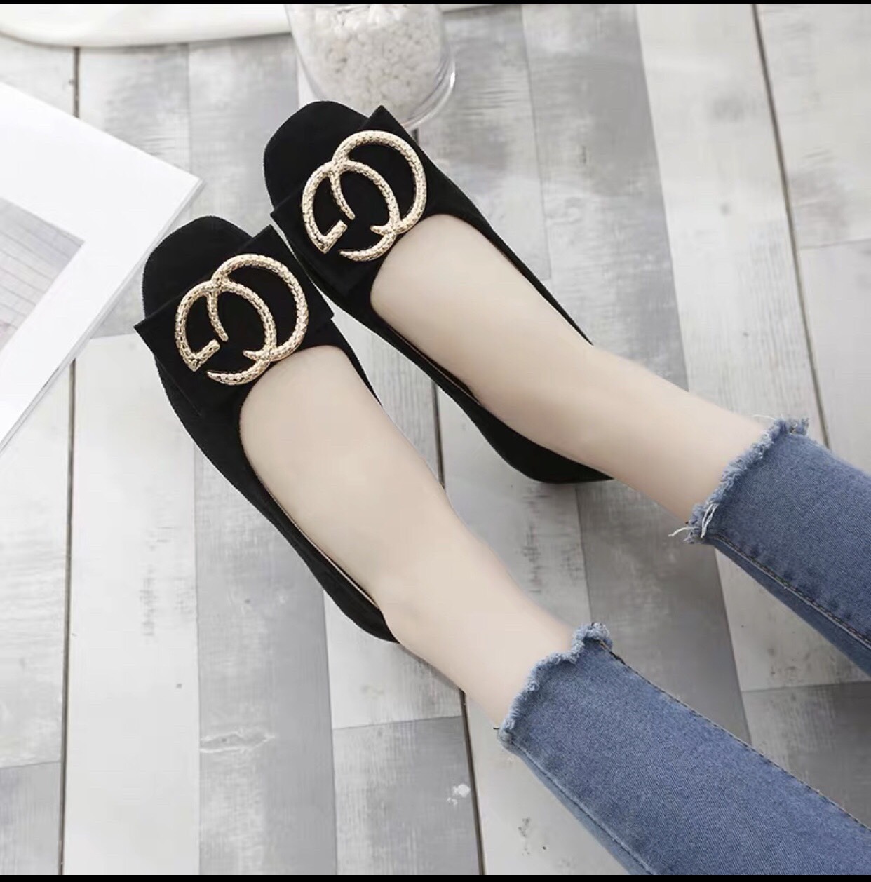 Giày búp bê nữ phối khoá chất da mềm êm chân