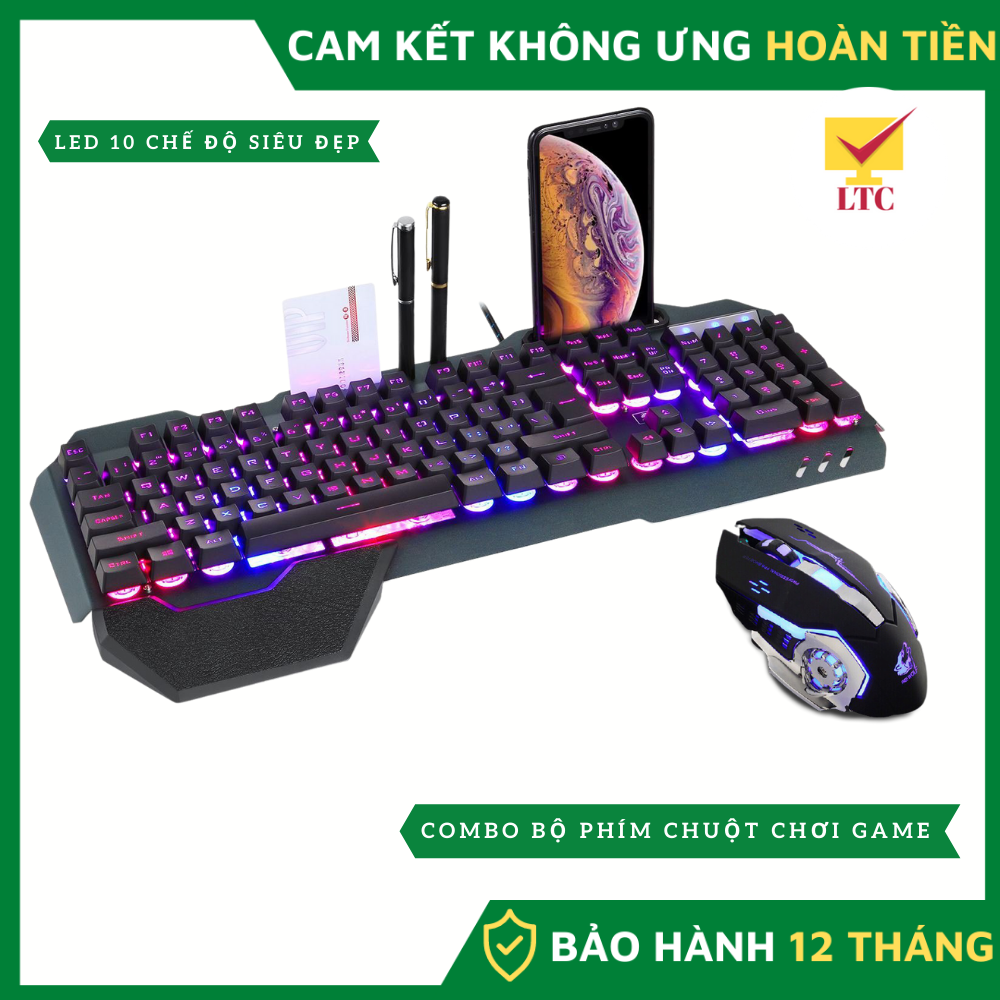 Combo bộ bàn phím và chuột chơi game led nhiều màu bàn phím tặng kê tay phím chuột giả cơ chuột có chế độ chỉnh dpi, K618+V5