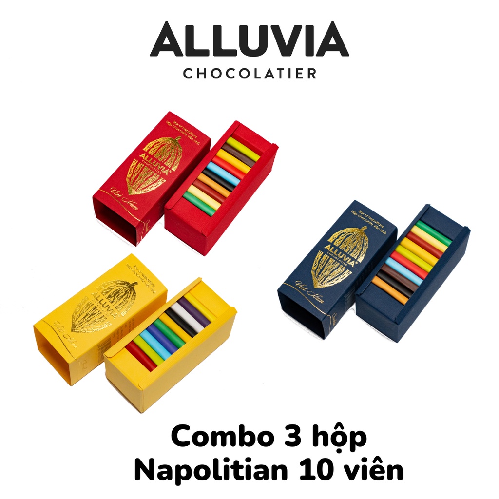 Combo 03 Hộp Napolitian 10 viên socola đen nguyên chất và socola sữa Alluvia Chocolate Được chọn vị