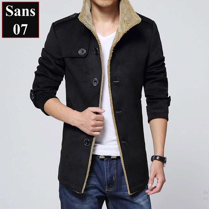 ☾▫✒ Áo khoác dạ nam dáng ngắn Sans07 lót lông manto hàn quốc blazer trần bông