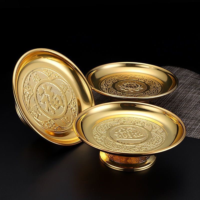 Bộ Thờ Cúng Dĩa Hợp Kim Chữ Phúc màu vàng mới - phật giáo tường thuận