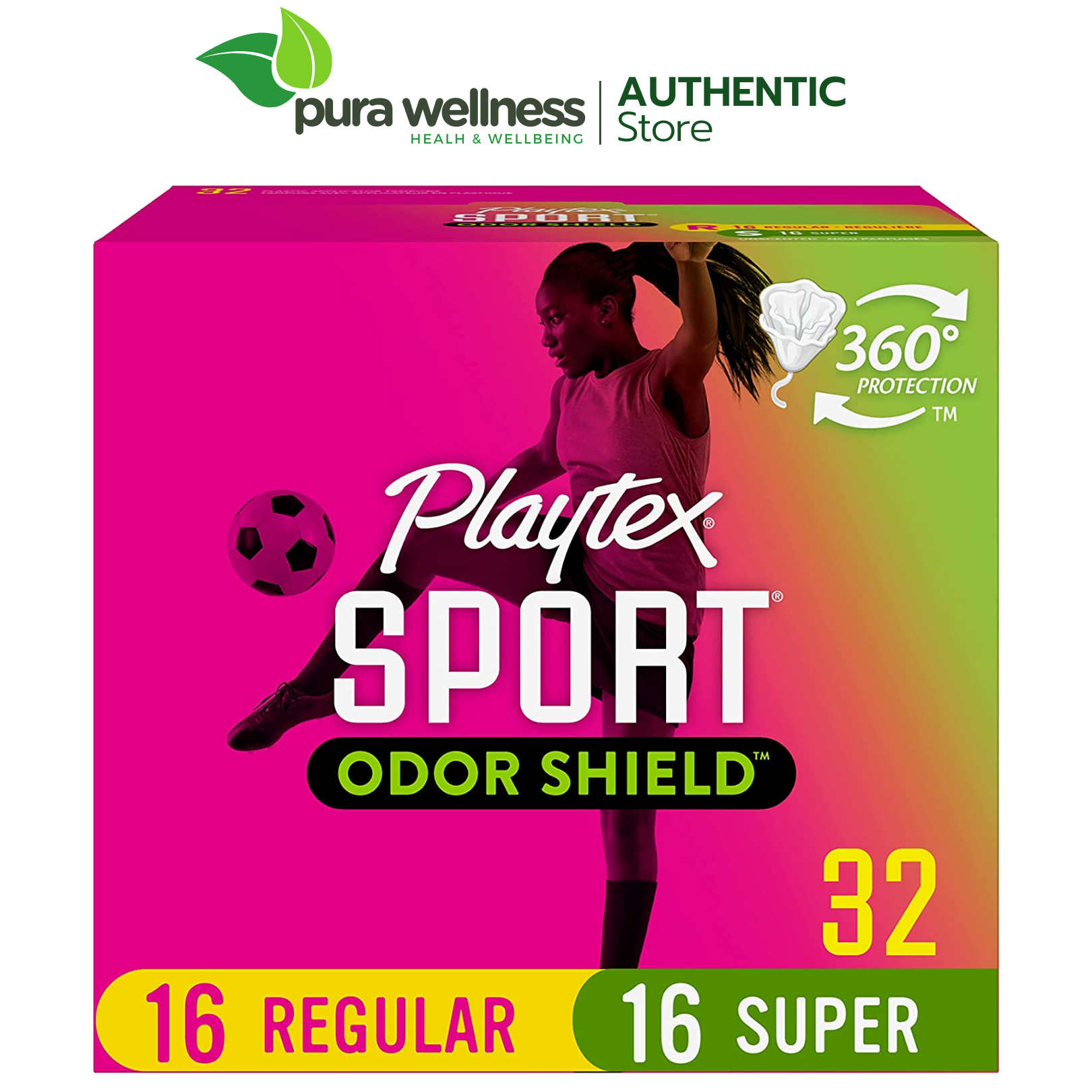 Playtex Sport Odor Shield Tampons Regular/Super 32 miếng cán nhựa siêu thấm kháng mùi