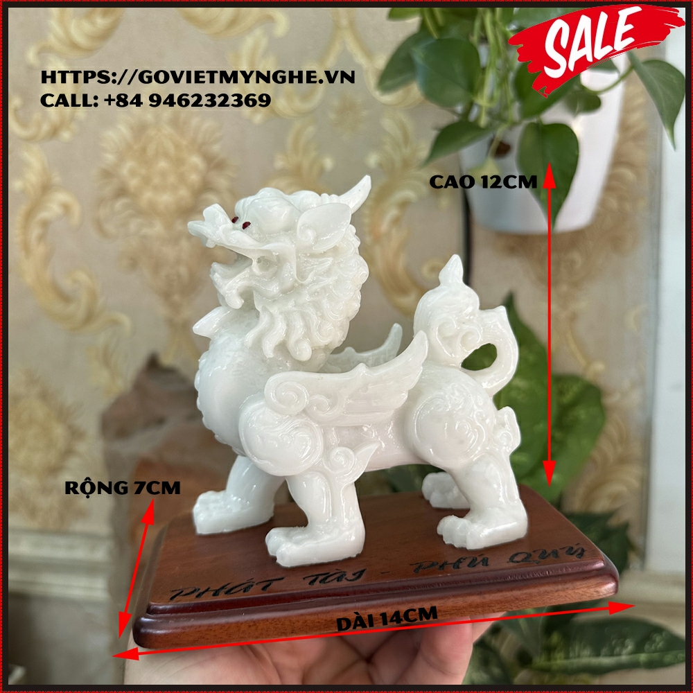 Tượng tỳ hưu trang trí phong thủy - tỳ hưu 1 sừng - Chiều cao 12cm - Màu trắng đá non nước