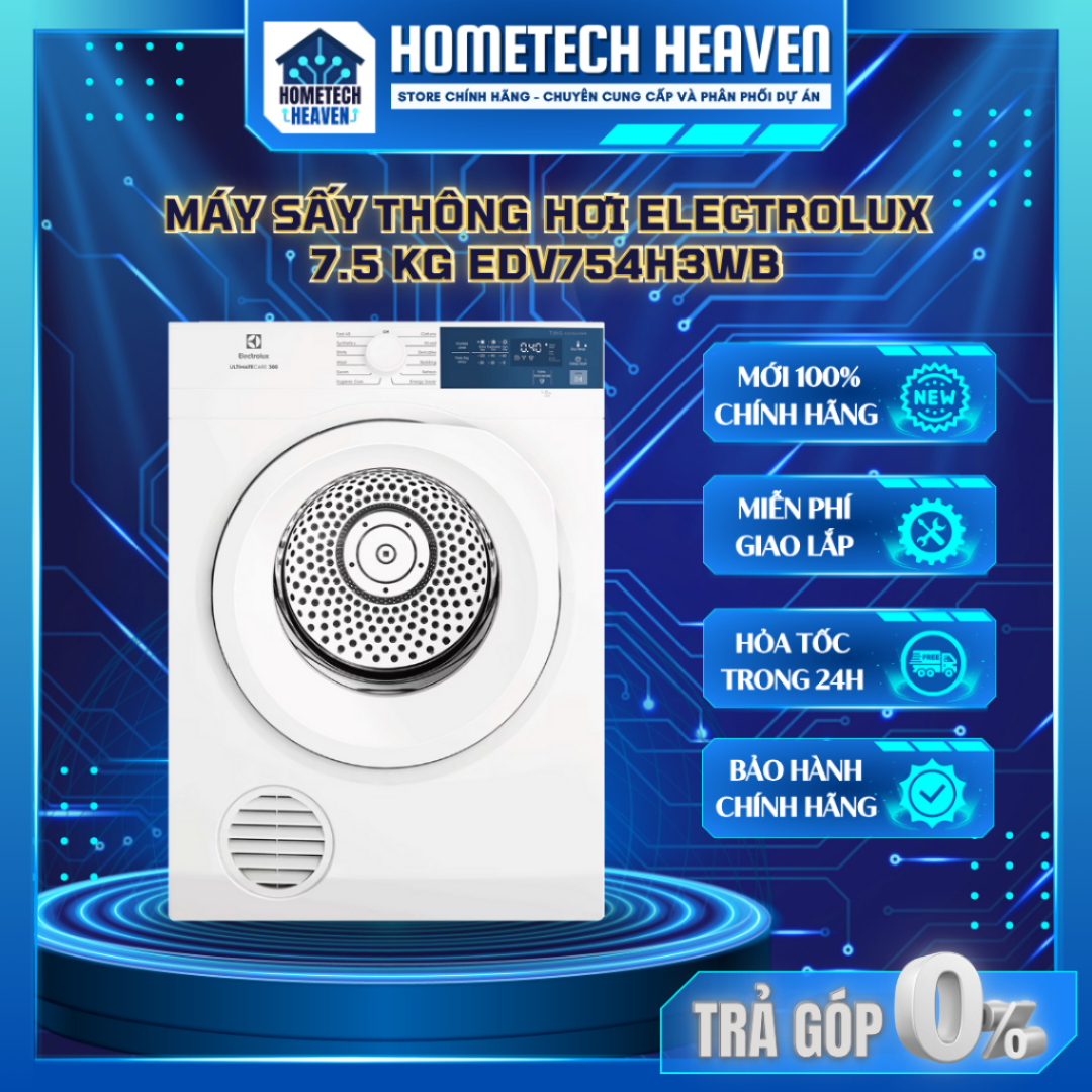 Máy sấy thông hơi electrolux 7.5 kg edv754h3wb - hàng chính hãng