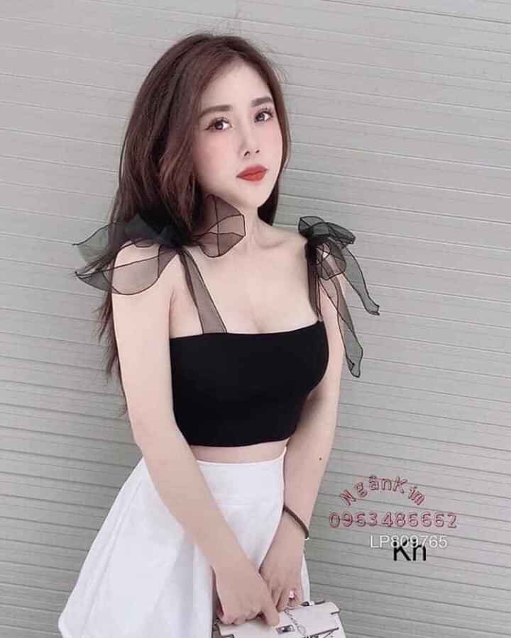 Áo croptop ống dây ren bảng to - MIN Boutiques - dưới 48kg