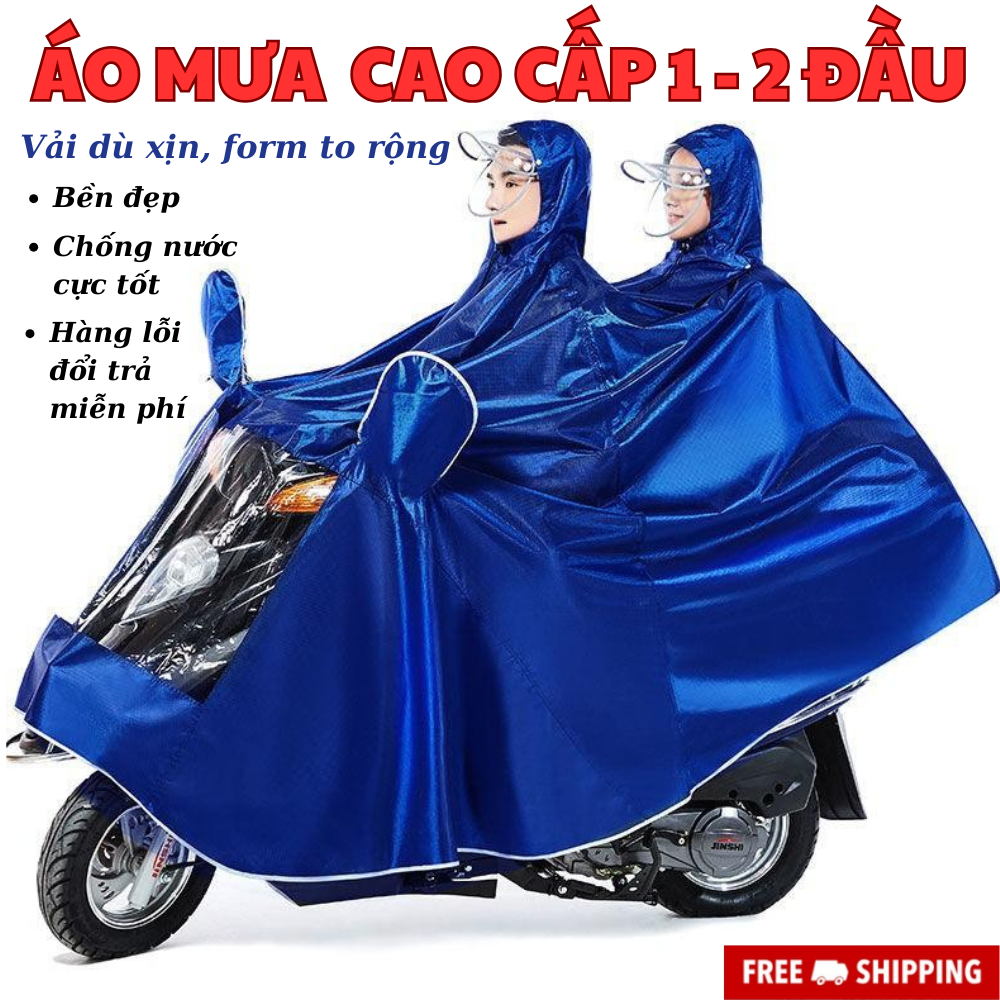 [ÁO MƯA XỊN] ÁO MƯA PHẢN QUANG 2 ĐẦU VẢI DÙ ÉP CAO CẤP - ÁO MƯA ĐÔI 2 CỔ PHẢN QUANG FORM TO RỘNG RÃI, CHỐNG THẤM NƯỚC CỰC TỐT - ÁO ĐI MƯA 1 NGƯỜI, 2 NGƯỜI TIỆN LỢI