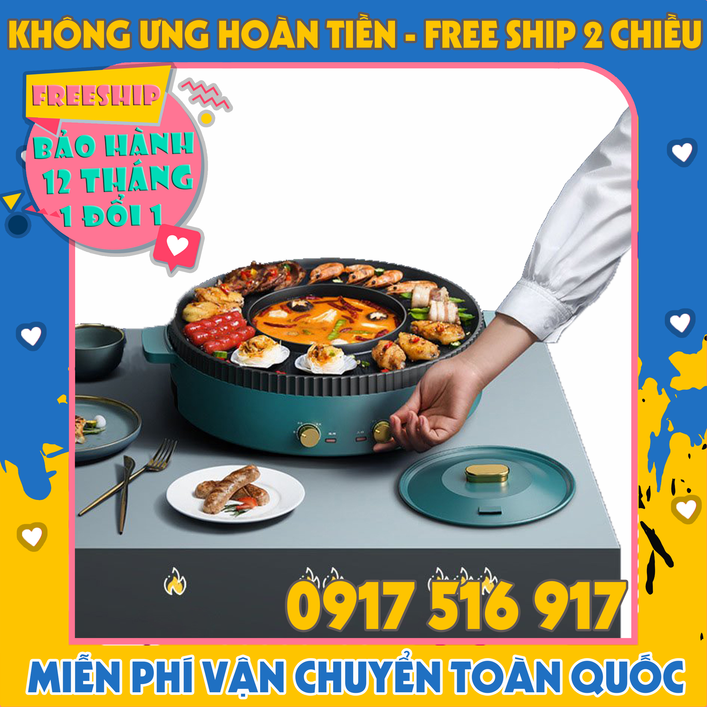 Nồi Lẩu Điện đa năng 2 trong 1 - Bếp Lẩu Nướng Đa Năng Mini 2 In 1 - Vừa Nấu Lẩu Vừa Nướng,Bếp nướng lẩu và nướng điện đa năng hai trong một