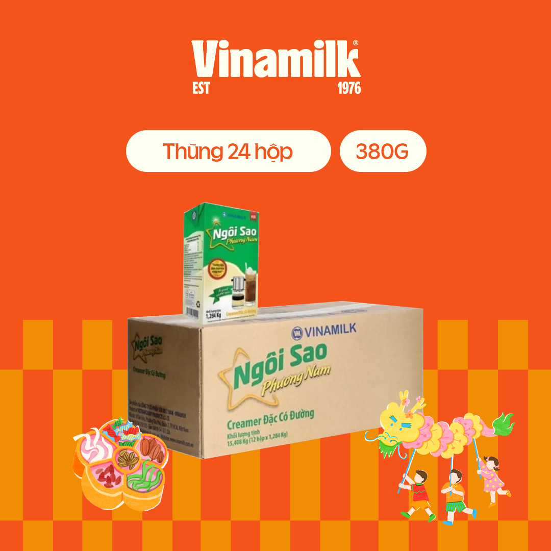 Thùng 24 hộp Creamer sữa đặc Ngôi Sao Phương Nam xanh lá Hộp giấy 380g