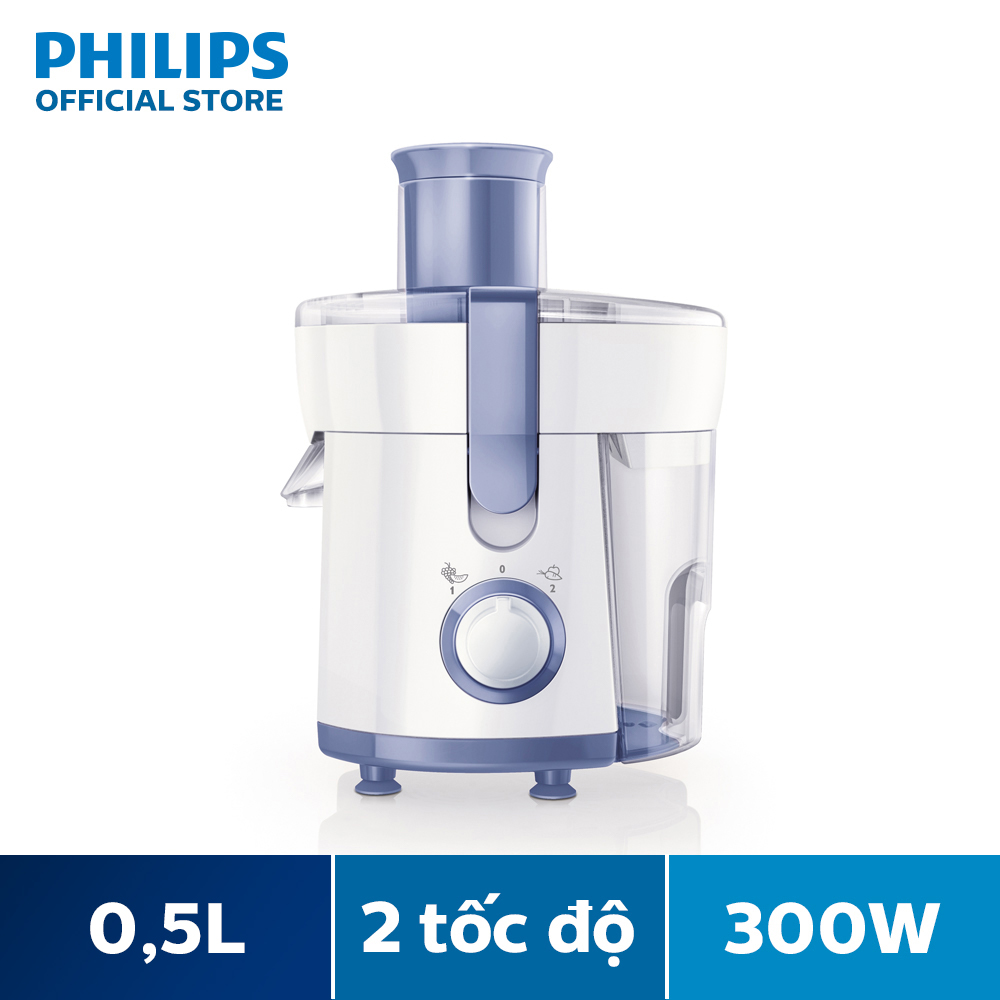 Máy Ép Trái Cây Philips HR1811/71 300W (Trắng Xanh)-Dung Tích 0.5L , Ly Đựng Nước Ép 500ML, Ngăn Chứa Xơ Và Vỏ Trái Cây-Bộ Lọc Và Lưỡi Xay Thép Không Gỉ - Hàng Phân Phối Chính Hãng