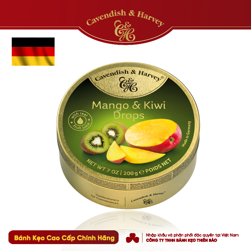 Kẹo trái cây đức cavendish & harvey mango & kiwi - hộp thiếc 200g