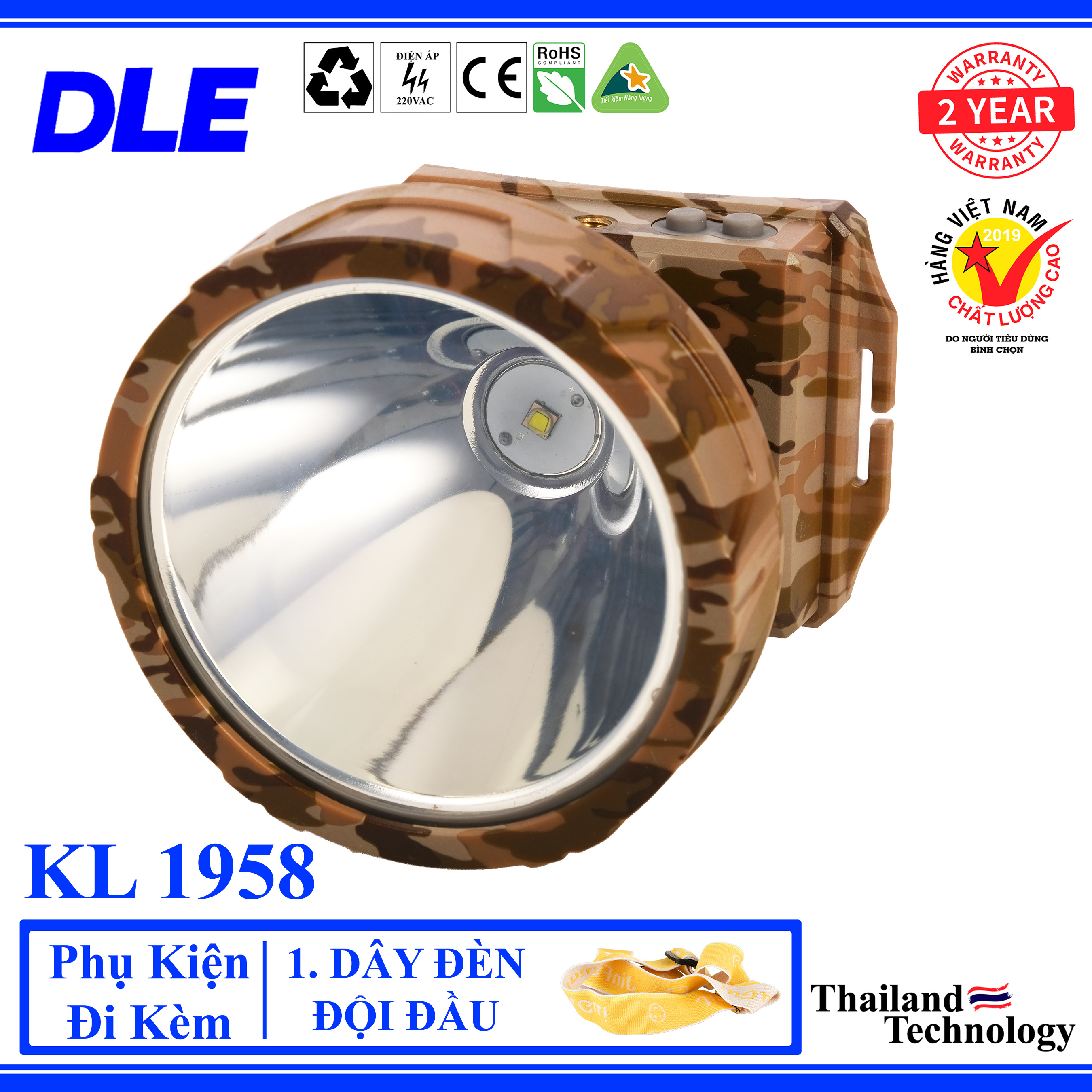 ĐÈN PIN ĐỘI ĐẦU KL1958 - 4 CỤC PIN - CHỐNG NƯỚC 10M - NHẬP KHẨU THÁI LAN - ÁNH SÁNG TRẮNG HOẶC VÀNG (TÙY CHỌN)