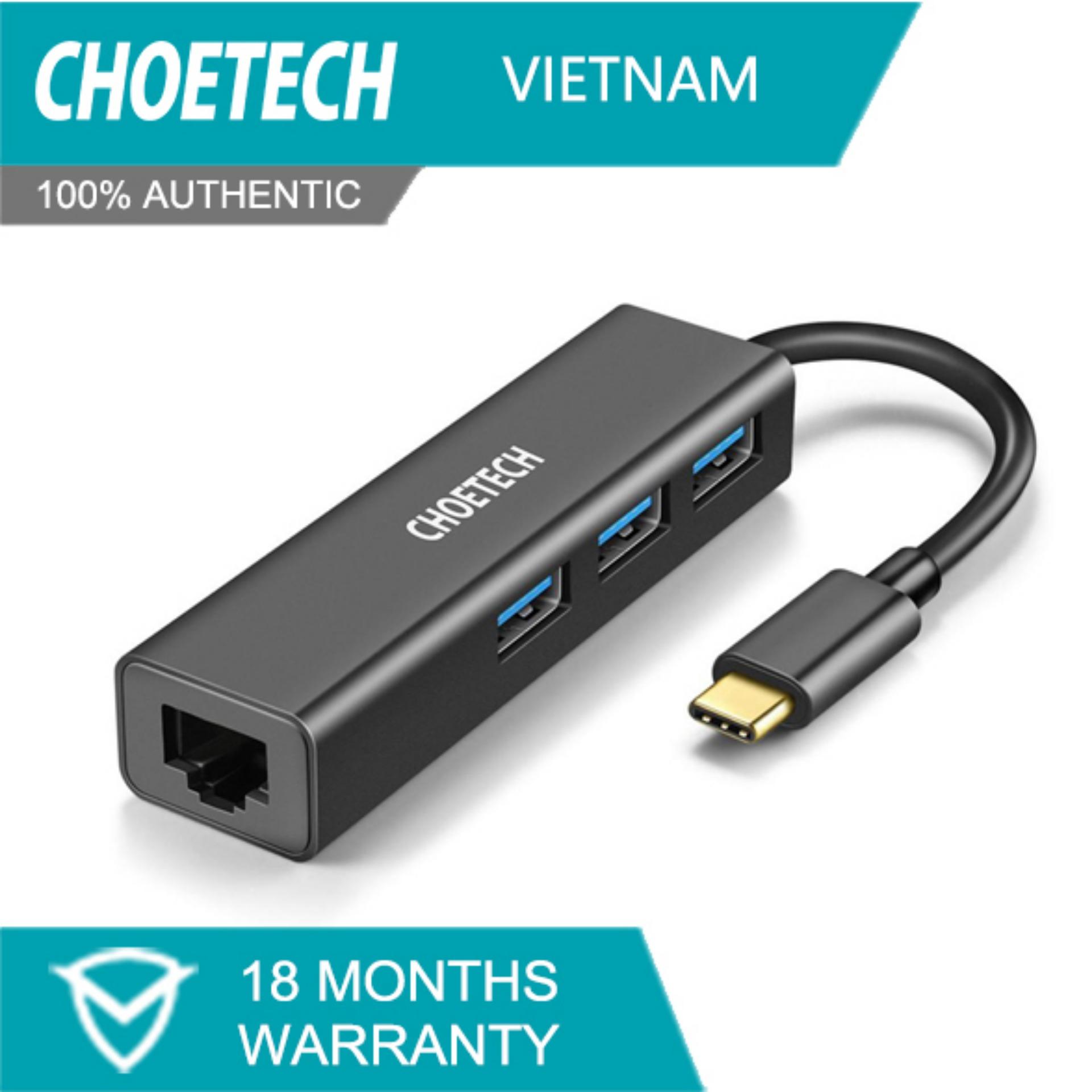 Bộ chuyển đổi USB C sang Ethernet 4 trong 1 CHOETECH HUB-U02BK (Bảo hành trọn đời)