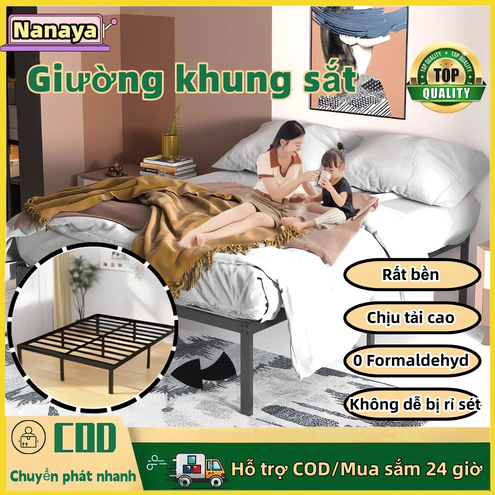 CAO CẤP Khung Giường sắt chịu tải trọng 300kg ( Bản Nâng Cấp) 2M Ký Túc Xá Sinh Viên Khung Giường Chắc Chắn chống rung- chống ồn nhiều kích thước hiện đại decor phòng ngủ màu đen sang trọng