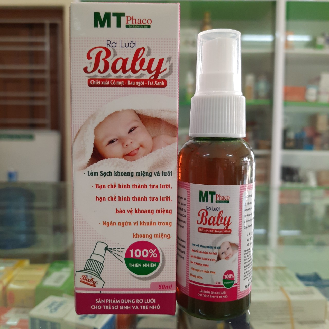 Kháng khuẩn, vệ sinh lưỡi,răng miệng sạch sẽ cho bé dung dịch rơ lưỡi BABY chiết xuất cỏ mực, rau ngót, trà xanh - Chai 50mL