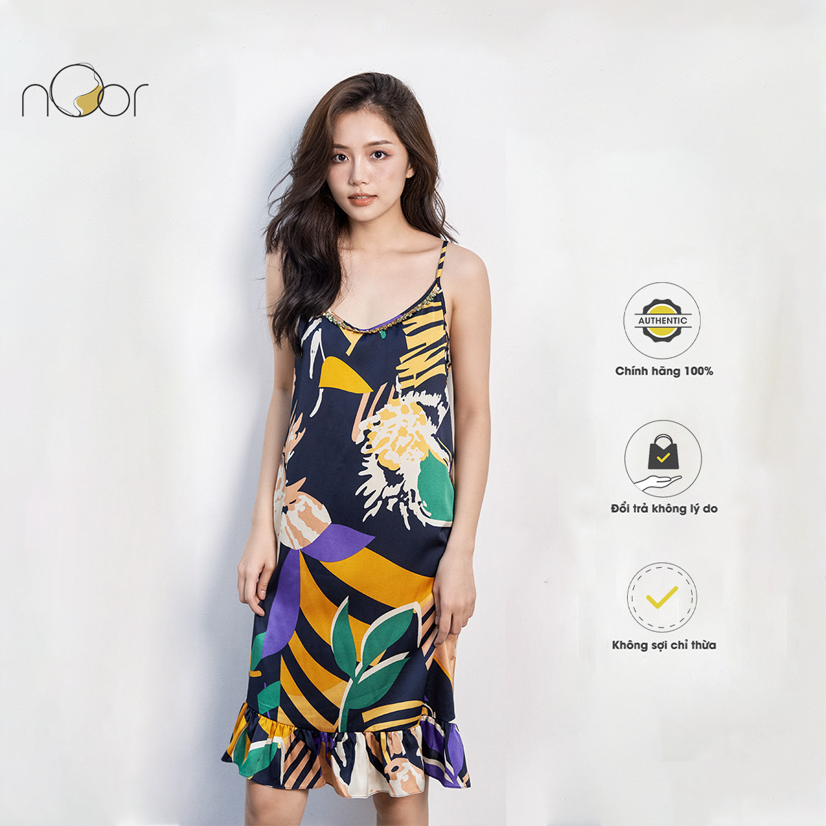 Váy 2 dây noor cao cấp - váy mặc nhà lụa dáng suông cực đẹp - phong cách quyến rũ, sexy - cadarwood nv525